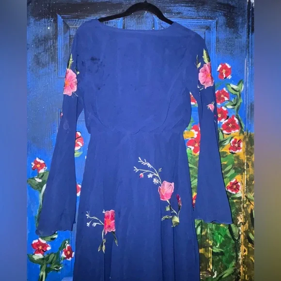 ASOS Floral Embroidered Blue Dress - Picture 5 of 7